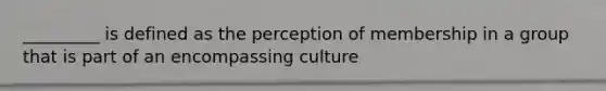 _________ is defined as the perception of membership in a group that is part of an encompassing culture