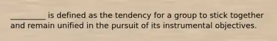 _________ is defined as the tendency for a group to stick together and remain unified in the pursuit of its instrumental objectives.