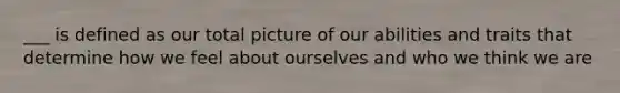 ___ is defined as our total picture of our abilities and traits that determine how we feel about ourselves and who we think we are