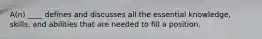 A(n) ____ defines and discusses all the essential knowledge, skills, and abilities that are needed to fill a position.