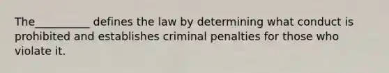 The__________ defines the law by determining what conduct is prohibited and establishes criminal penalties for those who violate it.​