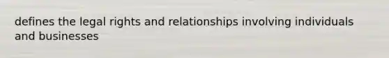 defines the legal rights and relationships involving individuals and businesses