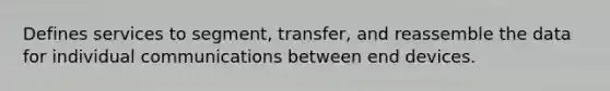 Defines services to segment, transfer, and reassemble the data for individual communications between end devices.