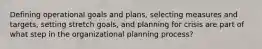 Defining operational goals and plans, selecting measures and targets, setting stretch goals, and planning for crisis are part of what step in the organizational planning process?