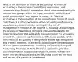 What is the definition of financial​ accounting? A. Financial accounting is the process of​ identifying, measuring, and communicating financial information about an economic entity to various user groups within the​ legal, economic,​ political, and social environment. Your answer is correct. B. Financial accounting is the evaluation of the amounts and timing of future cash flows. It is often performed when calculating​ performance-based compensation in order to mitigate the risk of​ management's inflation of net income. C. Financial accounting is the process of developing​ concepts, rules and guidelines for financial reporting that will satisfy the requirement to accurately present the economic performance and financial position of the firm. Financial accounting is designed to encourage transparent and truthful reporting. D. Financial accounting is the preparation of basic financial statements according to Generally Accepted Accounting Principles​ (GAAP). Financial accounting provides useful information to users to evaluate economic entities and make efficient resource allocation decisions based on the risks and returns of a particular investment.