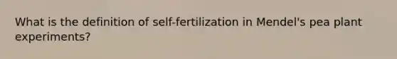 What is the definition of self-fertilization in Mendel's pea plant experiments?