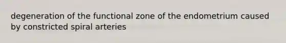 degeneration of the functional zone of the endometrium caused by constricted spiral arteries