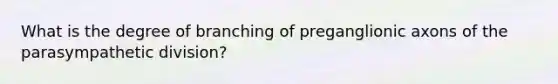 What is the degree of branching of preganglionic axons of the parasympathetic division?