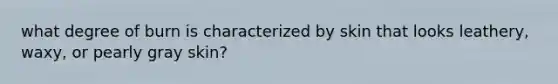 what degree of burn is characterized by skin that looks leathery, waxy, or pearly gray skin?