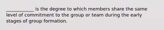 ____________ is the degree to which members share the same level of commitment to the group or team during the early stages of group formation.