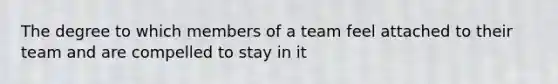 The degree to which members of a team feel attached to their team and are compelled to stay in it