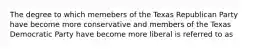 The degree to which memebers of the Texas Republican Party have become more conservative and members of the Texas Democratic Party have become more liberal is referred to as