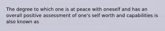 The degree to which one is at peace with oneself and has an overall positive assessment of one's self worth and capabilities is also known as