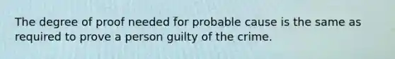 The degree of proof needed for probable cause is the same as required to prove a person guilty of the crime.