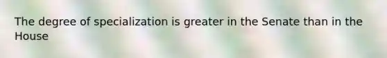 The degree of specialization is greater in the Senate than in the House