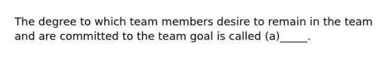 The degree to which team members desire to remain in the team and are committed to the team goal is called (a)_____.