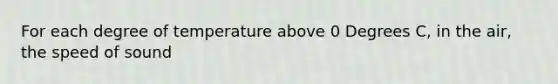 For each degree of temperature above 0 Degrees C, in the air, the speed of sound