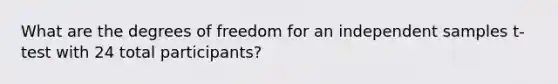 What are the degrees of freedom for an independent samples t-test with 24 total participants?