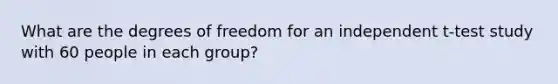 What are the degrees of freedom for an independent t-test study with 60 people in each group?