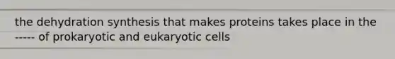 the dehydration synthesis that makes proteins takes place in the ----- of prokaryotic and eukaryotic cells