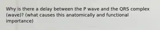 Why is there a delay between the P wave and the QRS complex (wave)? (what causes this anatomically and functional importance)