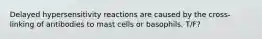 Delayed hypersensitivity reactions are caused by the cross-linking of antibodies to mast cells or basophils. T/F?