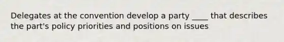 Delegates at the convention develop a party ____ that describes the part's policy priorities and positions on issues