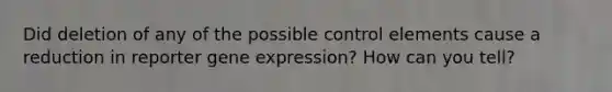 Did deletion of any of the possible control elements cause a reduction in reporter gene expression? How can you tell?