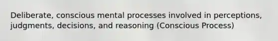 Deliberate, conscious mental processes involved in perceptions, judgments, decisions, and reasoning (Conscious Process)