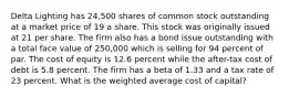 Delta Lighting has 24,500 shares of common stock outstanding at a market price of 19 a share. This stock was originally issued at 21 per share. The firm also has a bond issue outstanding with a total face value of 250,000 which is selling for 94 percent of par. The cost of equity is 12.6 percent while the after-tax cost of debt is 5.8 percent. The firm has a beta of 1.33 and a tax rate of 23 percent. What is the weighted average cost of capital?