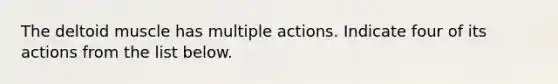 The deltoid muscle has multiple actions. Indicate four of its actions from the list below.