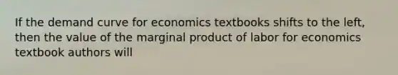 If the demand curve for economics textbooks shifts to the left, then the value of the marginal product of labor for economics textbook authors will