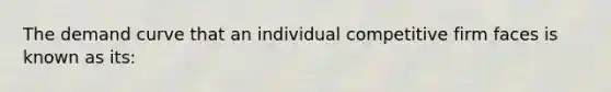 The demand curve that an individual competitive firm faces is known as its: