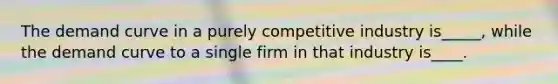 The demand curve in a purely competitive industry is_____, while the demand curve to a single firm in that industry is____.