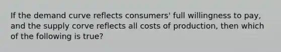 If the demand curve reflects consumers' full willingness to pay, and the supply corve reflects all costs of production, then which of the following is true?