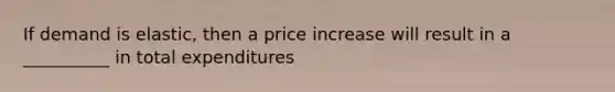 If demand is elastic, then a price increase will result in a __________ in total expenditures