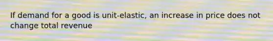 If demand for a good is unit-elastic, an increase in price does not change total revenue