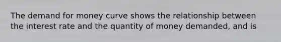 The demand for money curve shows the relationship between the interest rate and the quantity of money​ demanded, and is
