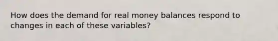 How does the demand for real money balances respond to changes in each of these​ variables?