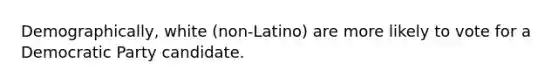 Demographically, white (non-Latino) are more likely to vote for a Democratic Party candidate.