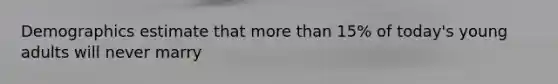 Demographics estimate that more than 15% of today's young adults will never marry