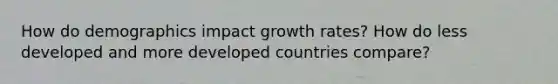 How do demographics impact growth rates? How do less developed and more developed countries compare?