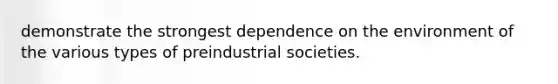 demonstrate the strongest dependence on the environment of the various types of preindustrial societies.