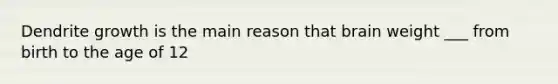 Dendrite growth is the main reason that brain weight ___ from birth to the age of 12