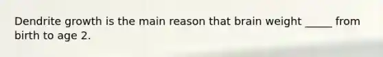 Dendrite growth is the main reason that brain weight _____ from birth to age 2.