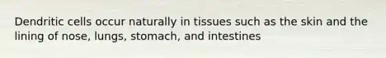 Dendritic cells occur naturally in tissues such as the skin and the lining of nose, lungs, stomach, and intestines