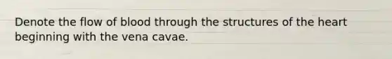 Denote the flow of blood through the structures of the heart beginning with the vena cavae.