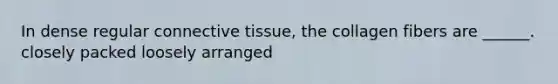 In dense regular connective tissue, the collagen fibers are ______. closely packed loosely arranged