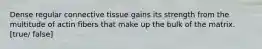 Dense regular connective tissue gains its strength from the multitude of actin fibers that make up the bulk of the matrix. [true/ false]