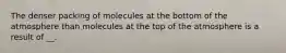 The denser packing of molecules at the bottom of the atmosphere than molecules at the top of the atmosphere is a result of __.